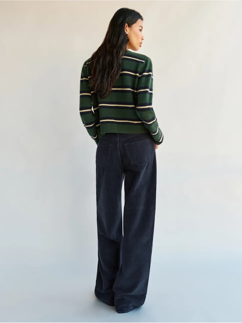NWT Reformation Clara Cashmere Crew Cardigan Green Stripe Small - Picture 14 of 16